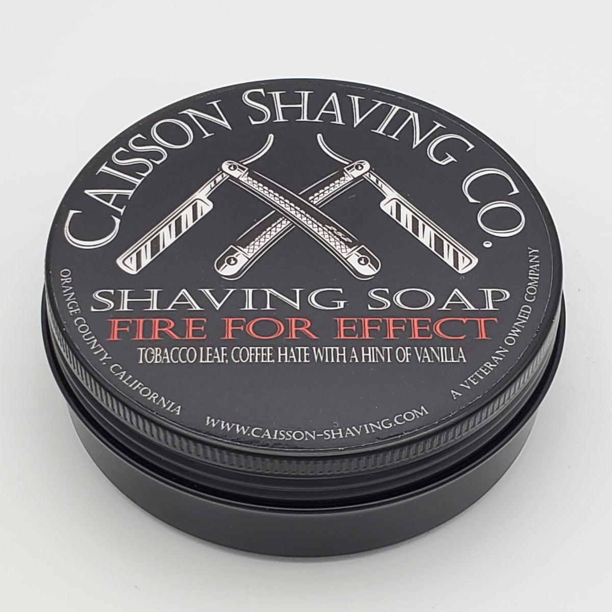 Original Caisson Fire For Effect shaving soap studio photograph