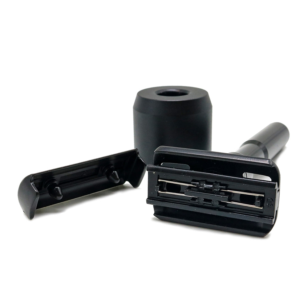 Caisson adjustable double edge safety razor head and stand.