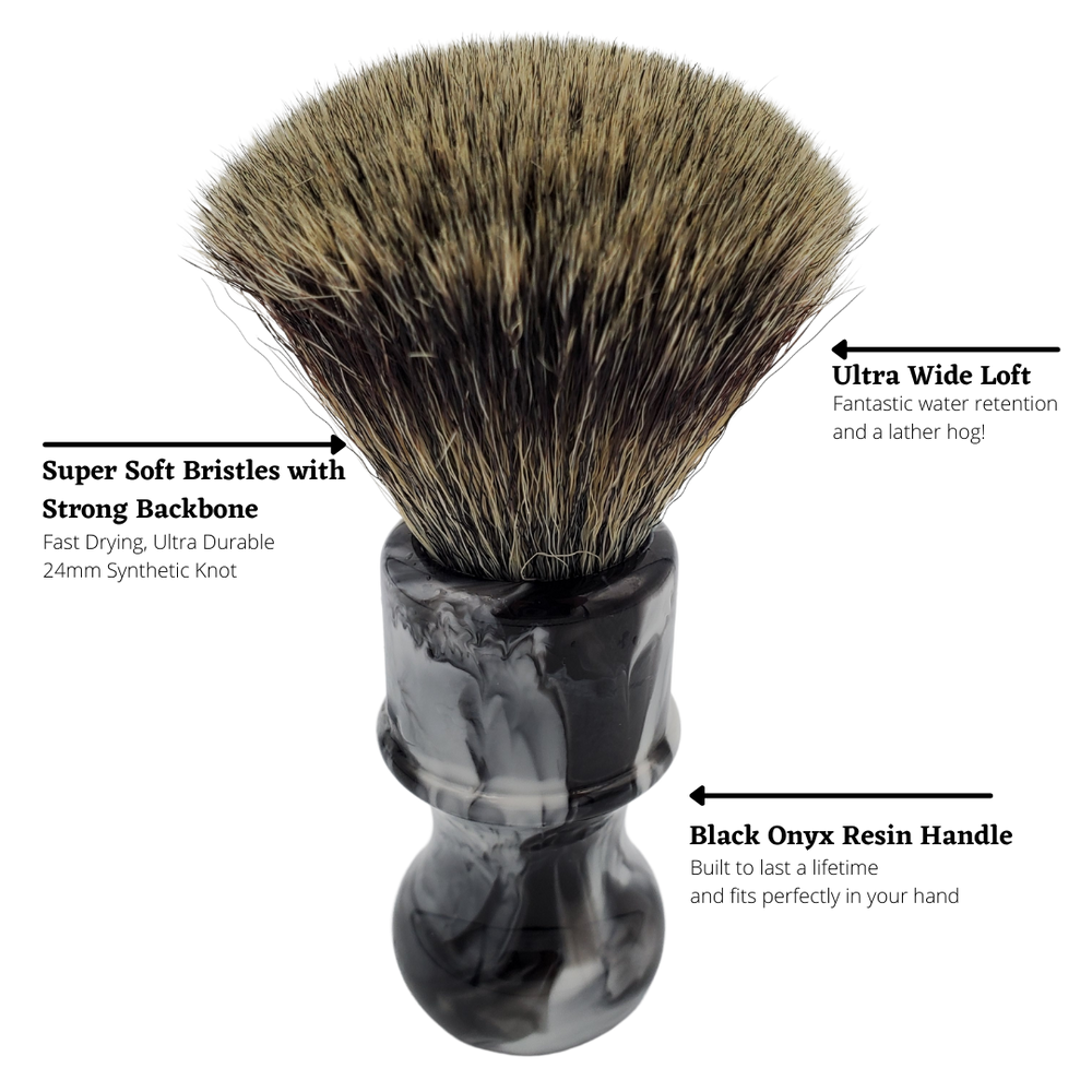 Front view of Caisson's 24mm synthetic shaving brush.