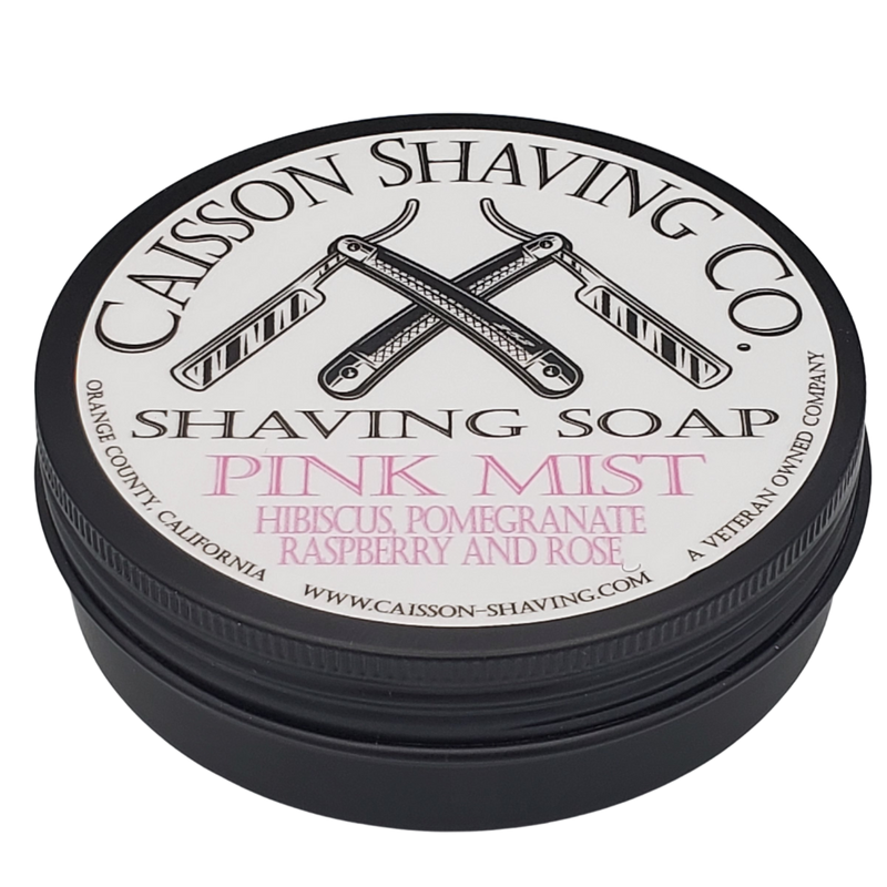 Closed can of Caisson Pink Mist shaving soap.